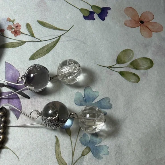 Vintage Sterling Silver Rock Quartz Crystal Pools Of Light Earrings